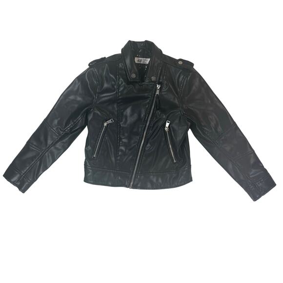 H&M Kids Girls Size 7 Black Faux Leather Moto Biker Jacket MINT - Picture 6 of 6